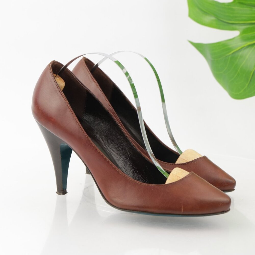 Vintage Patrizia Pepe‎ Womens Pump Size 36 6 Brown Leather Cone Heel Dress Shoes